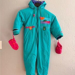 Vintage Brambilla down snowsuit with built in gloves